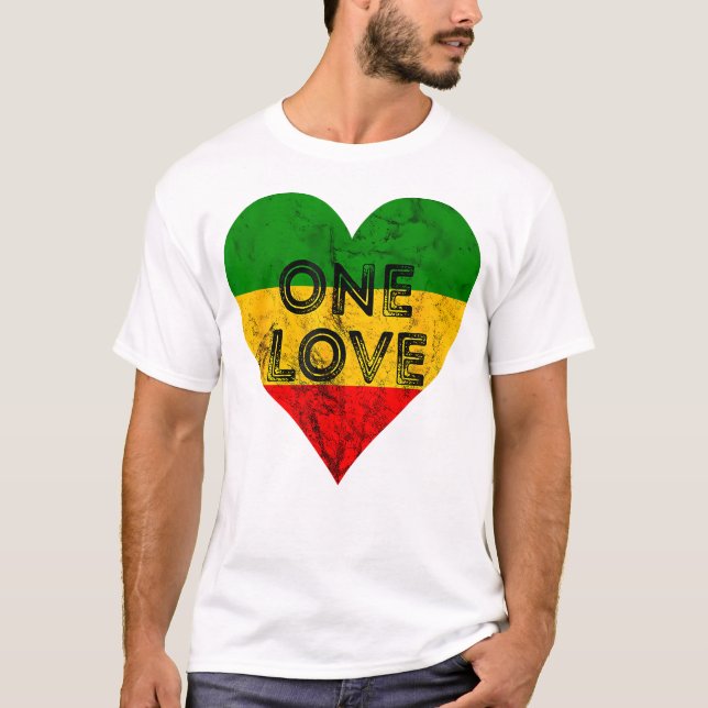 Reggae Heart One Liebe Rasta Reggae Music Rastafar T-Shirt (Vorderseite)