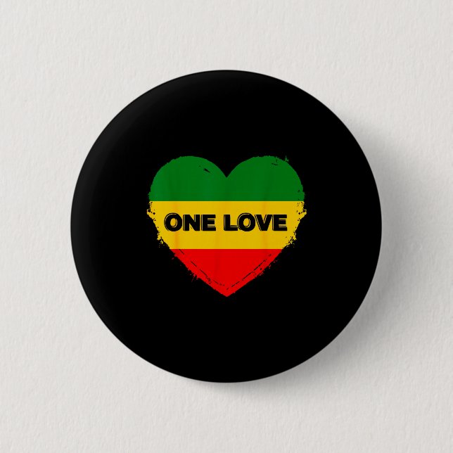 Reggae Heart One Love Rasta Reggae Music Rastafari Button (Vorderseite)