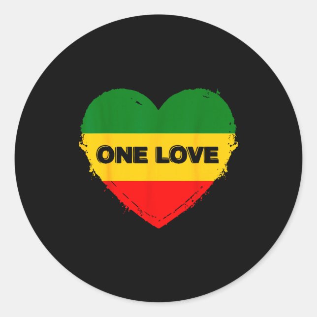 Reggae Heart One Love Rasta Reggae Music Rastafari Runder Aufkleber (Vorderseite)