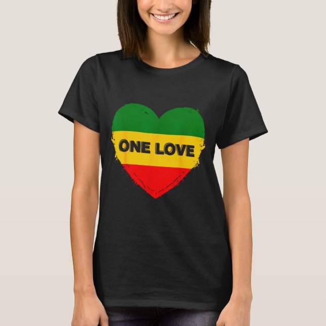 Reggae Heart One Love Rasta Reggae Music Rastafari T-Shirt (Vorderseite)