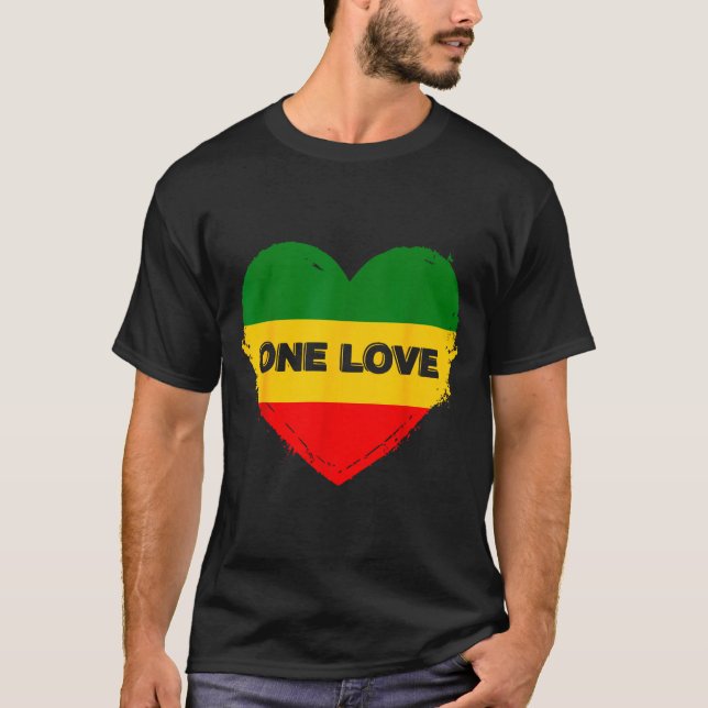 Reggae Heart One Love Rasta Reggae Music Rastafari T-Shirt (Vorderseite)