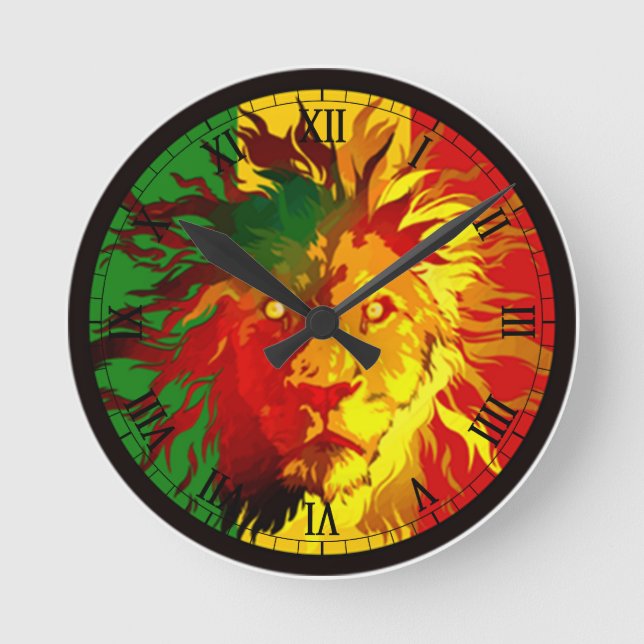 Reggae-Löwe-Flagge Runde Wanduhr (Vorderseite)
