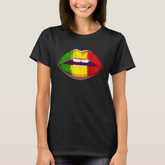 Reggae Music Jamaica Kissing Lips Flag Rastafari R T-Shirt (Vorderseite)