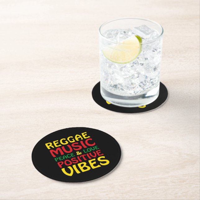 Reggae Music mit positiven Redewendungen Runder Pappuntersetzer (Vor Ort)