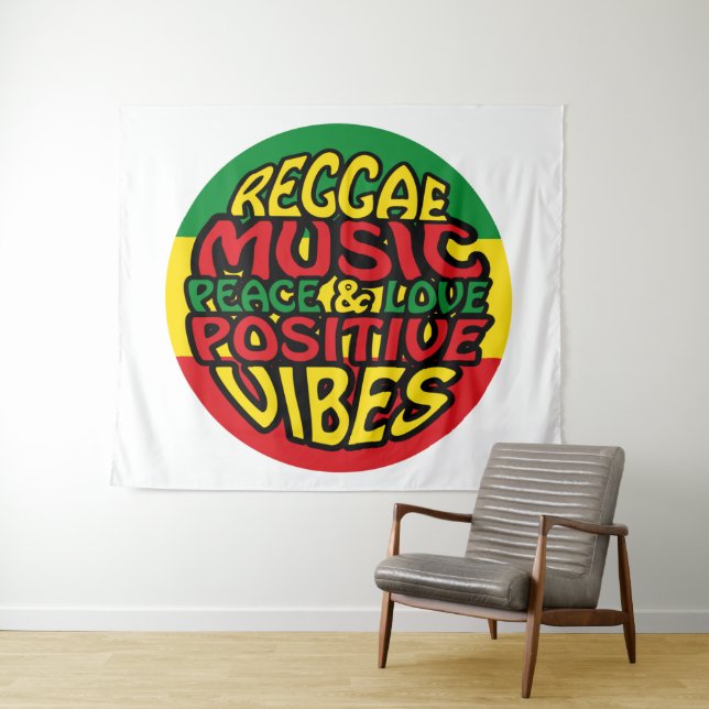 Reggae Music mit positiven Redewendungen Wandteppich (Beispiel (Horizontal))