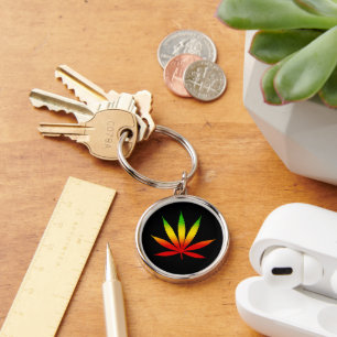 Reggae Rasta Leaf Jamaikanischer Premium Runder Sc Schlüsselanhänger
