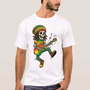 Reggae Rasta Skelett Gitarrenspieler Musiker T-Shirt