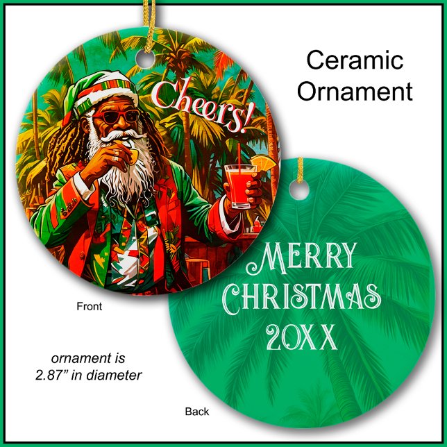 Reggae Santa Cheers Frohe Weihnachtsbaum Ornament (A fun custom ornament for your car or tree this Christmas.)