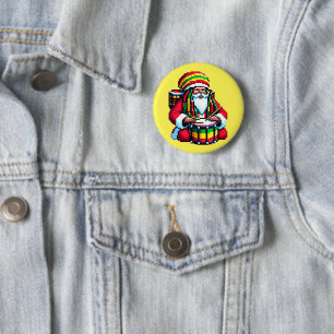 Reggae Santa Drummer - Fun Pixel Art Christmas Button