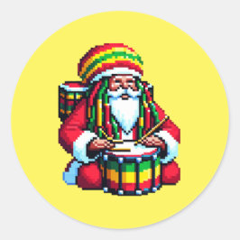 Reggae Santa Drummer - Fun Pixel Art Christmas Runder Aufkleber