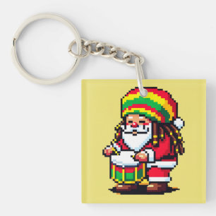 Reggae Santa Drummer Fun Pixel Art Weihnachtsmusik Schlüsselanhänger