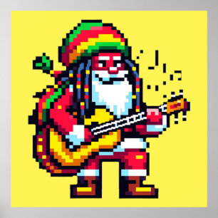 Reggae Santa Fun Pixel Art Weihnachtsmusik Design Poster