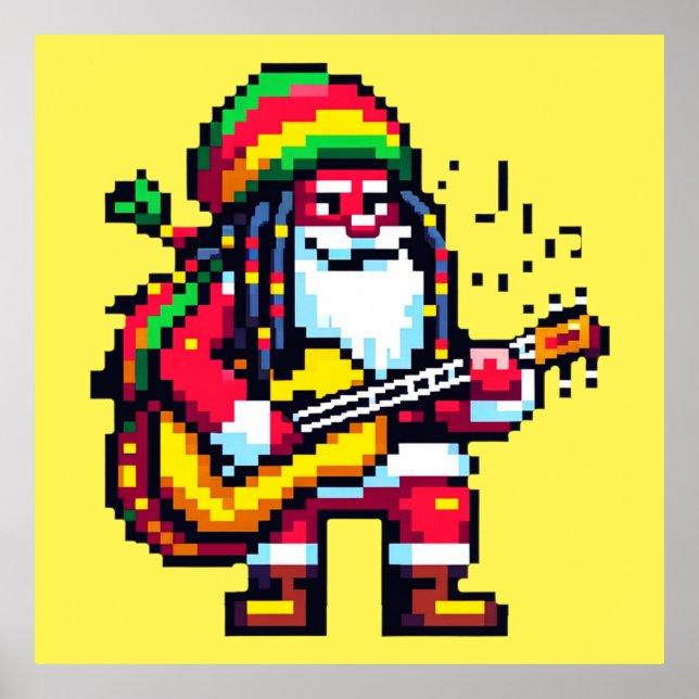 Reggae Santa Fun Pixel Art Weihnachtsmusik Design Poster (Vorne)