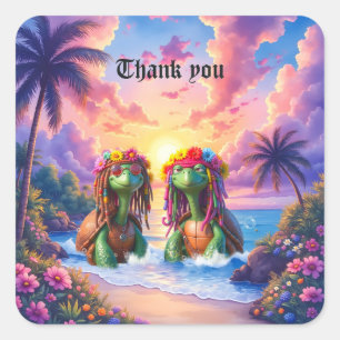 Reggae Turtles – Insel-Vibes für immer. Quadratischer Aufkleber