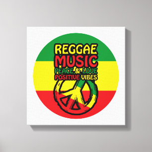 Reggae und Friedenssymbol mit positiven Zitaten Leinwanddruck