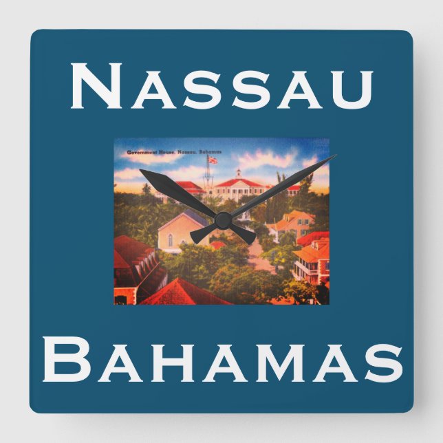 Regierungsgebäude, Nassau, Vintages Foto Bahamas Quadratische Wanduhr (Vorderseite)