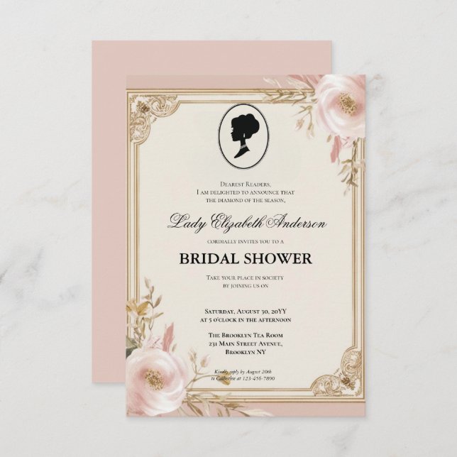 Regimezeit Florals Bridgerton Brautparty Invit Einladung (Vorne/Hinten)