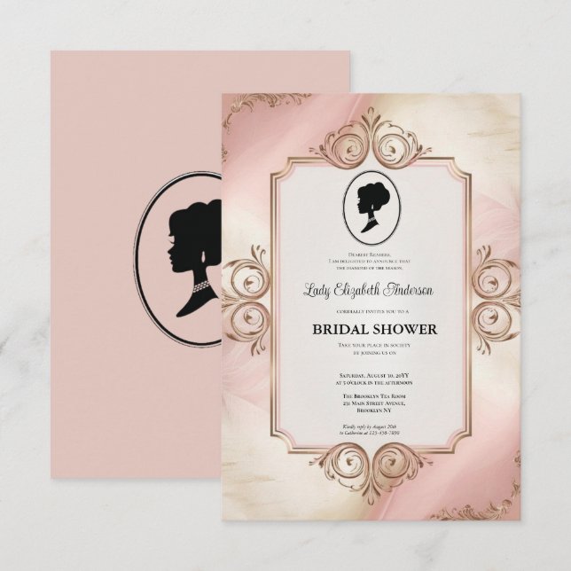 Regimezeit Florals Bridgerton Brautparty Invit Einladung (Vorne/Hinten)