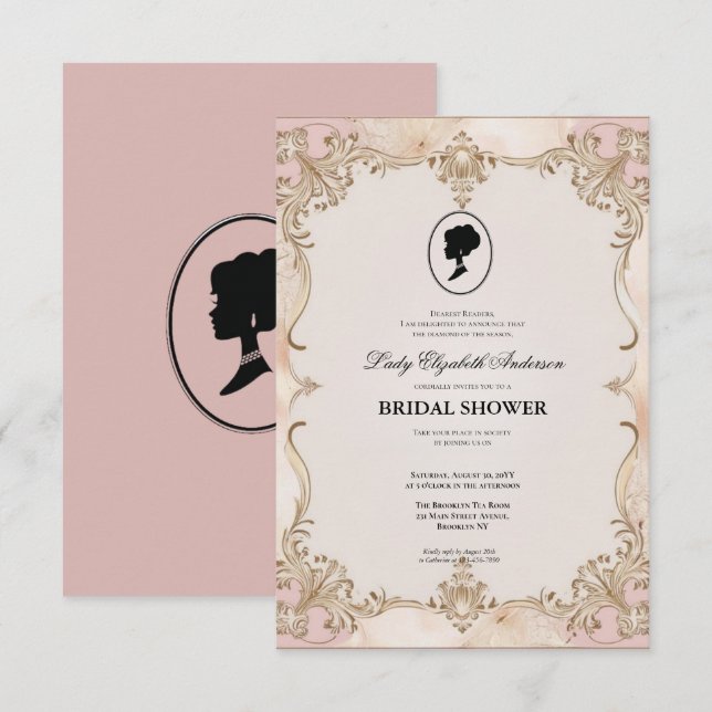 Regimezeit Florals Bridgerton Brautparty Invit Einladung (Vorne/Hinten)