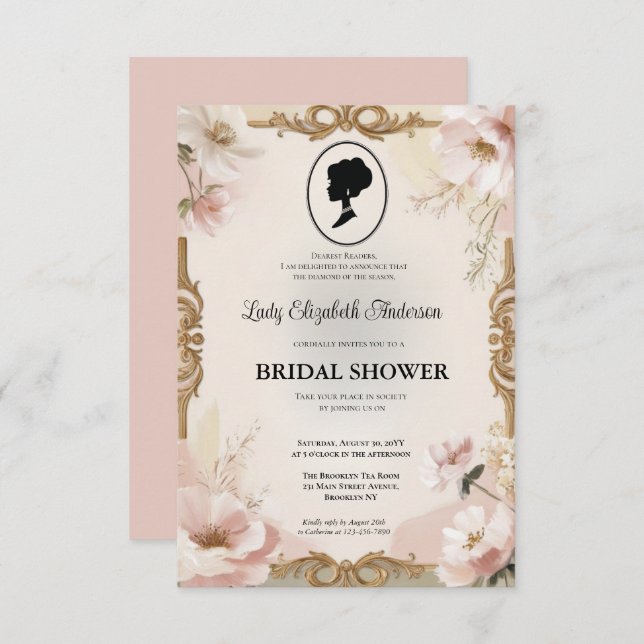 Regimezeit Florals Bridgerton Brautparty Invit Einladung (Vorne/Hinten)