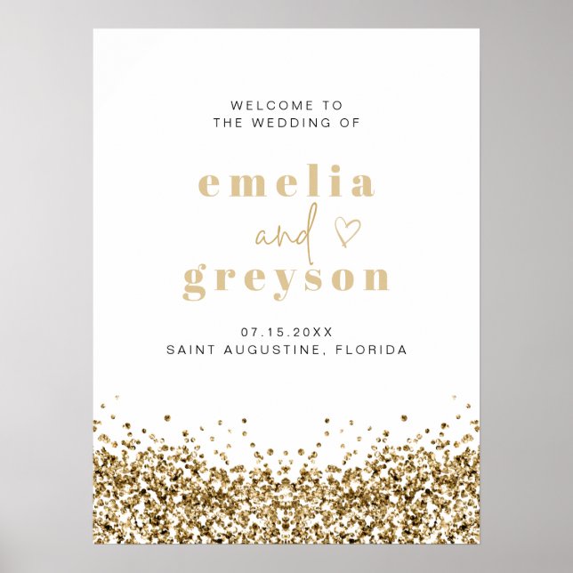 REGINA Glam Yellow Gold Sequins Hochzeit Poster (Vorne)