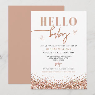REGINA Hello Baby Rose Gold Sequin Baby Dusche Einladung