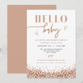 REGINA Hello Baby Rose Gold Sequin Baby Dusche Einladung
