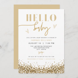 REGINA Hello Baby Yellow Gold Sequins Baby Dusche Einladung