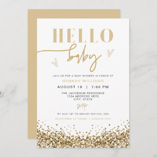 REGINA Hello Baby Yellow Gold Sequins Baby Dusche Einladung
