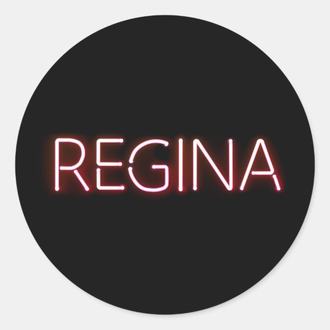 Regina Name in glühender Neonbeleuchtung Neuheit Runder Aufkleber (Vorderseite)