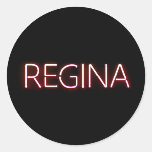 Regina Name in glühender Neonbeleuchtung Neuheit Runder Aufkleber