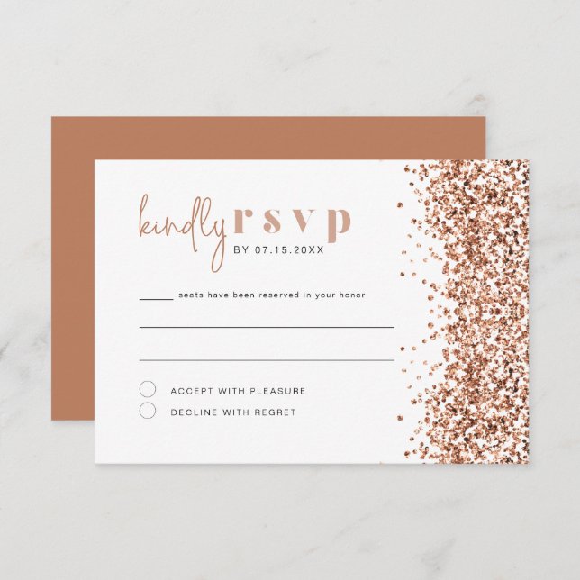 REGINA Rose Gold Glitzer Sequins Disco RSVP Card Einladung (Vorne/Hinten)