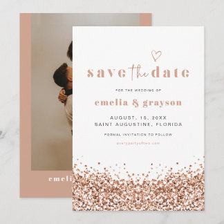 REGINA Rose Gold Sequins Glitzer Save the Date Einladung