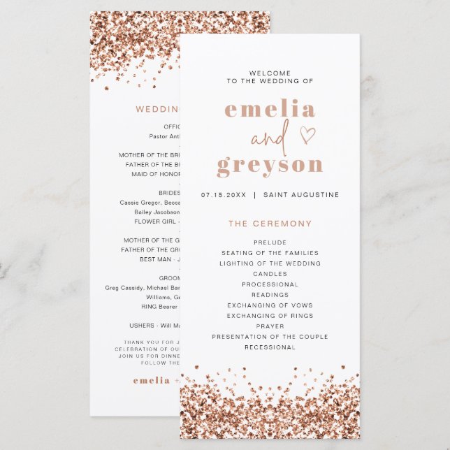 REGINA Rose Gold Sequins Long Wedding Programm (Vorne/Hinten)