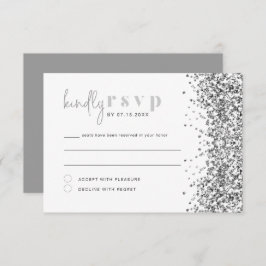 REGINA Silver Glitzer Sequins Disco RSVP Card Einladung