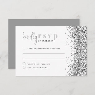REGINA Silver Glitzer Sequins Disco RSVP Card Einladung