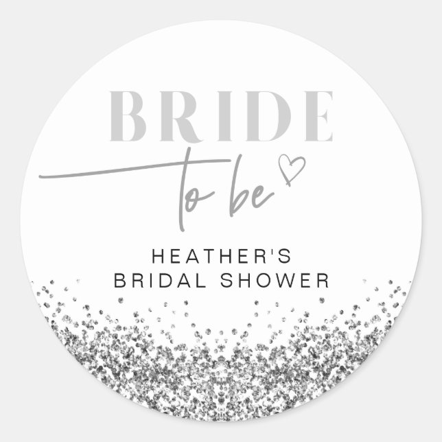 REGINA Silver Sequins Bridge to Be Shower Runder Aufkleber (Vorderseite)