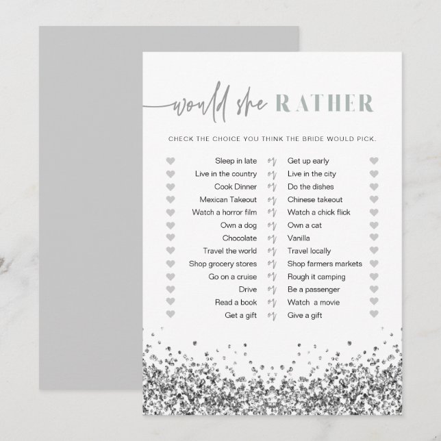 REGINA Silver Sequins würde eher Bridal Game Einladung (Vorne/Hinten)