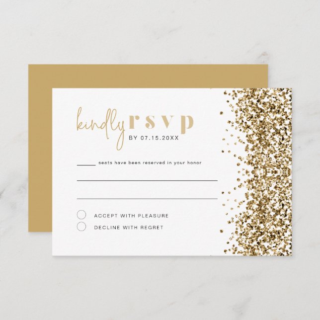 REGINA Yellow Glitzer Sequins Disco RSVP Card Einladung (Vorne/Hinten)