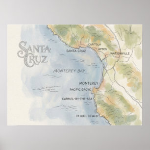 Regionale Karte der Monterey Bay, Kalifornien Poster