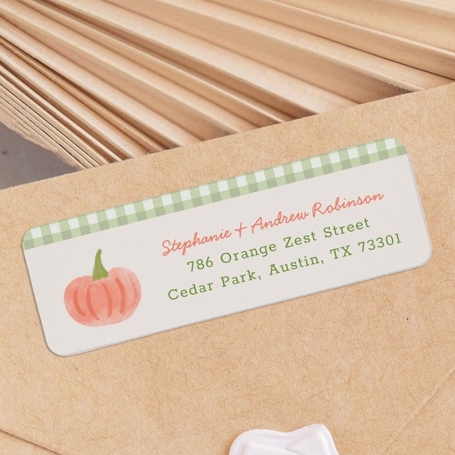 Regionaler Bauernmarkt Rücksendeadresse (watercolour pumpkin return address labels with gingham pattern detail)