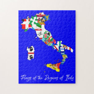 Regions of Italy Flags Map, Italian, Educational Puzzle