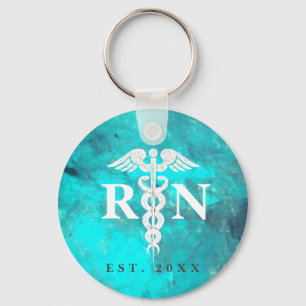 Registered Nurse Caduceus Modern Teal Marble Schlüsselanhänger