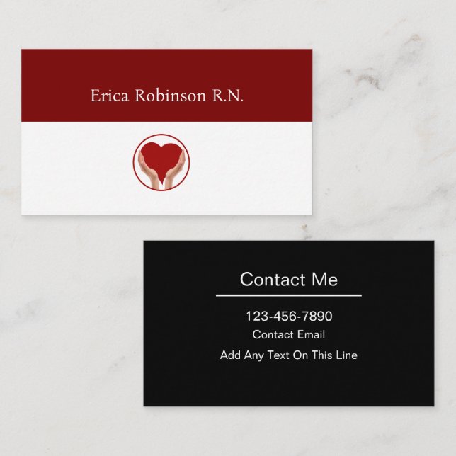 Registered Nurse Modern Heart Symbol Business Card Visitenkarte (Vorne/Hinten)