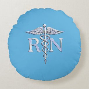 Registered Nurse RN Caduceus auf Baby Blue Decor Rundes Kissen