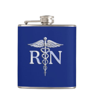 Registered Nurse RN Caduceus auf Navy Blue Decor Flachmann