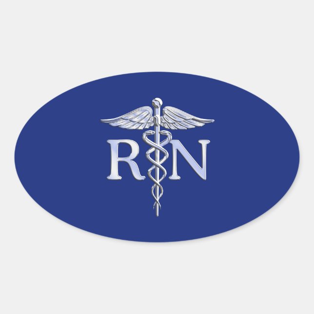 Registered Nurse RN Caduceus auf Navy Blue Decor Ovaler Aufkleber (Vorderseite)