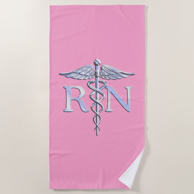 Registered Nurse RN Caduceus auf rosa Dekoration Strandtuch (Vorderseite)