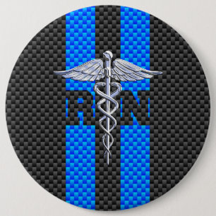Registered Nurse RN Caduceus Carbon Fibre Decor Button