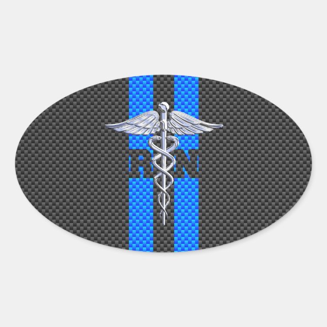 Registered Nurse RN Caduceus Carbon Fibre Decor Ovaler Aufkleber (Vorderseite)